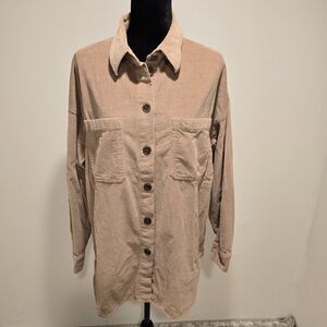 Aritzia Babaton Corduroy Shacket Shirt Women Medium Tan Oversized Minimalist